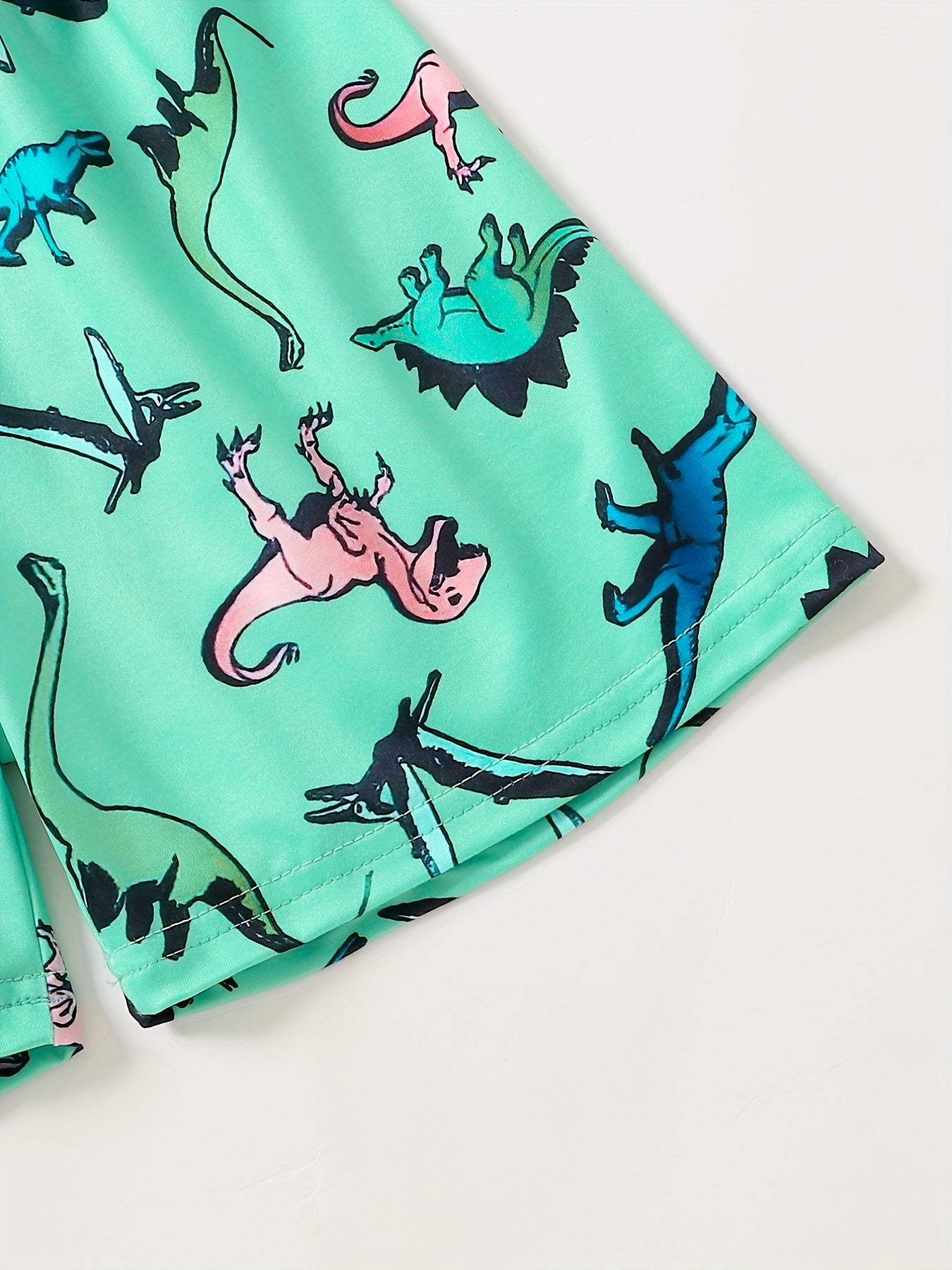 Boys Cartoon Dinos Print Tee & Shorts Set, Summer Kids Outfit