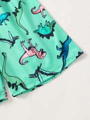 Boys Cartoon Dinos Print Tee & Shorts Set, Summer Kids Outfit