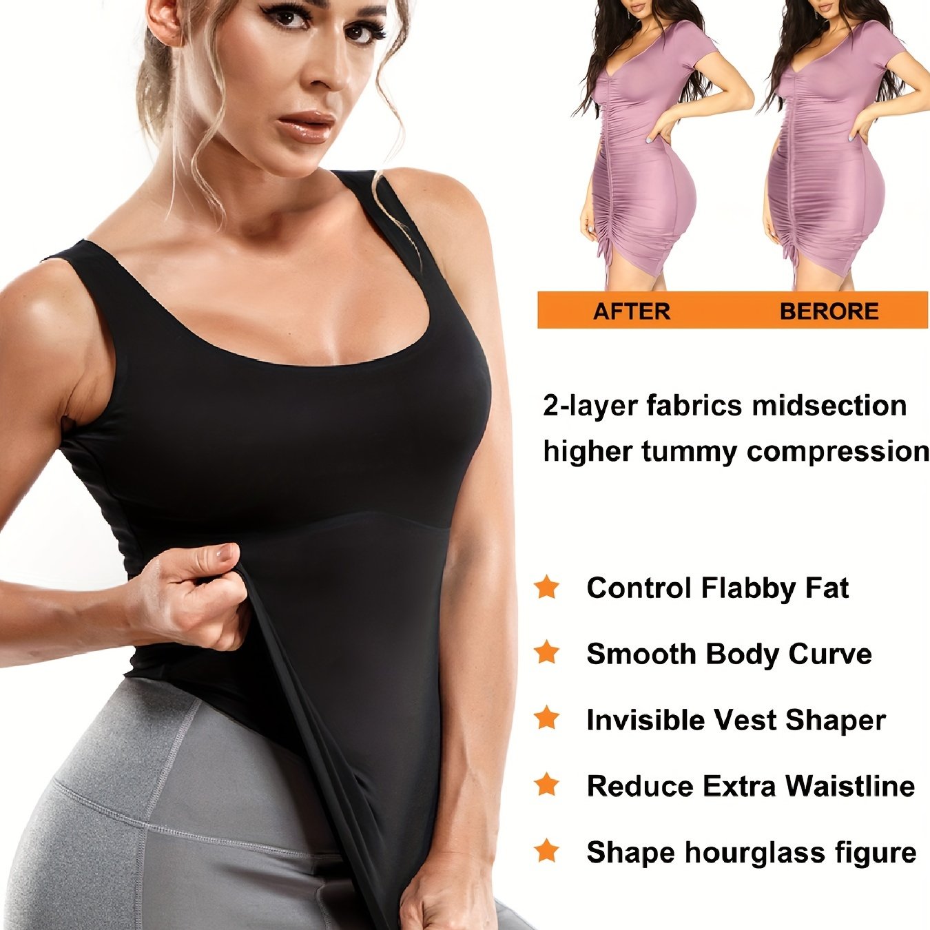 SCARBORO Seamless Shaping Vest Tummy Control Compression Shaper
