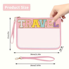 Chenille Letter Zipper Bag Pink Rose