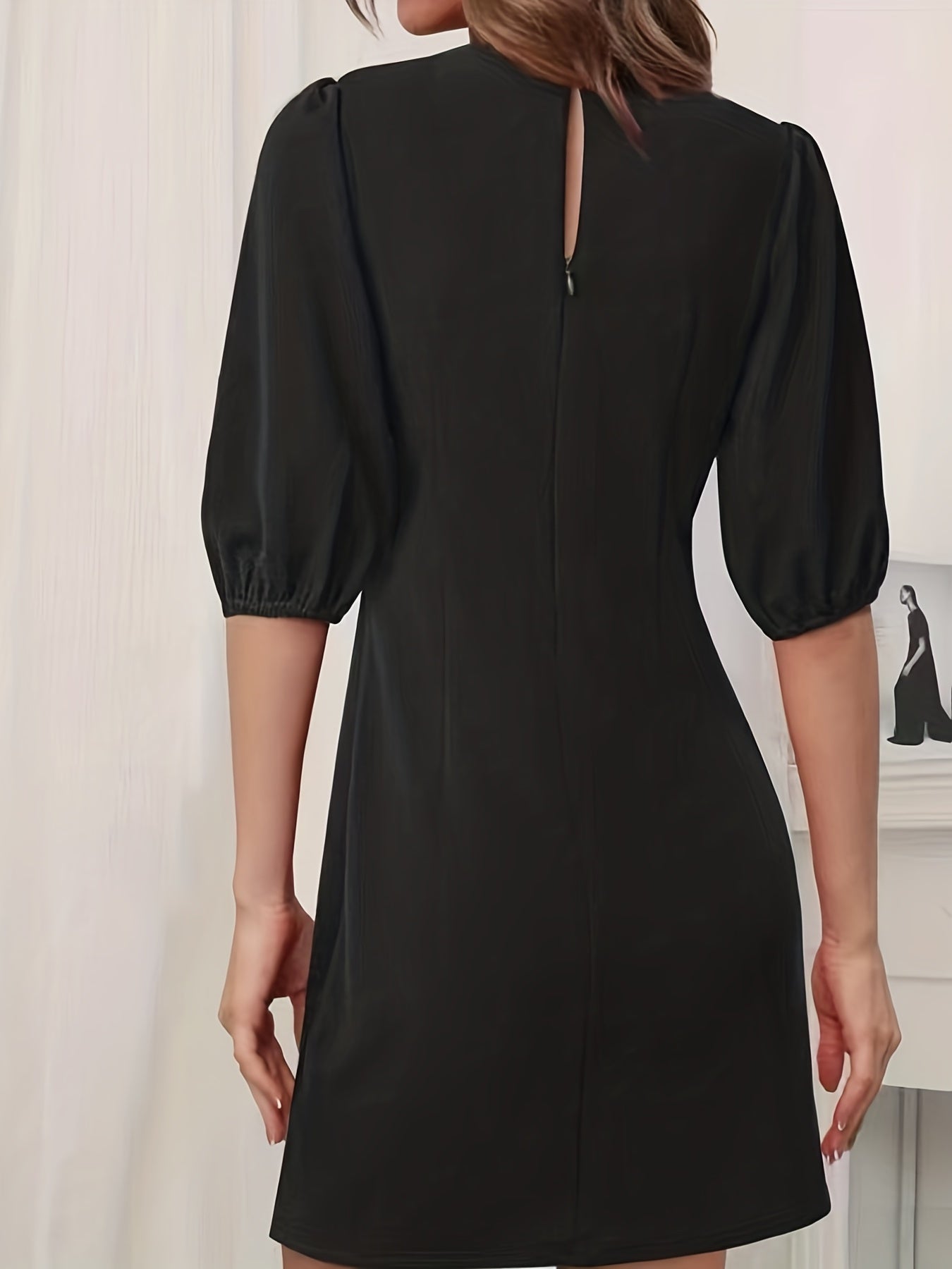 Solid V-Neck Dress with Twist Front
