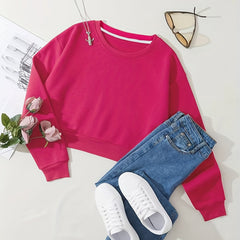 Women's Solid Crew Neck Crop Sweatshirt