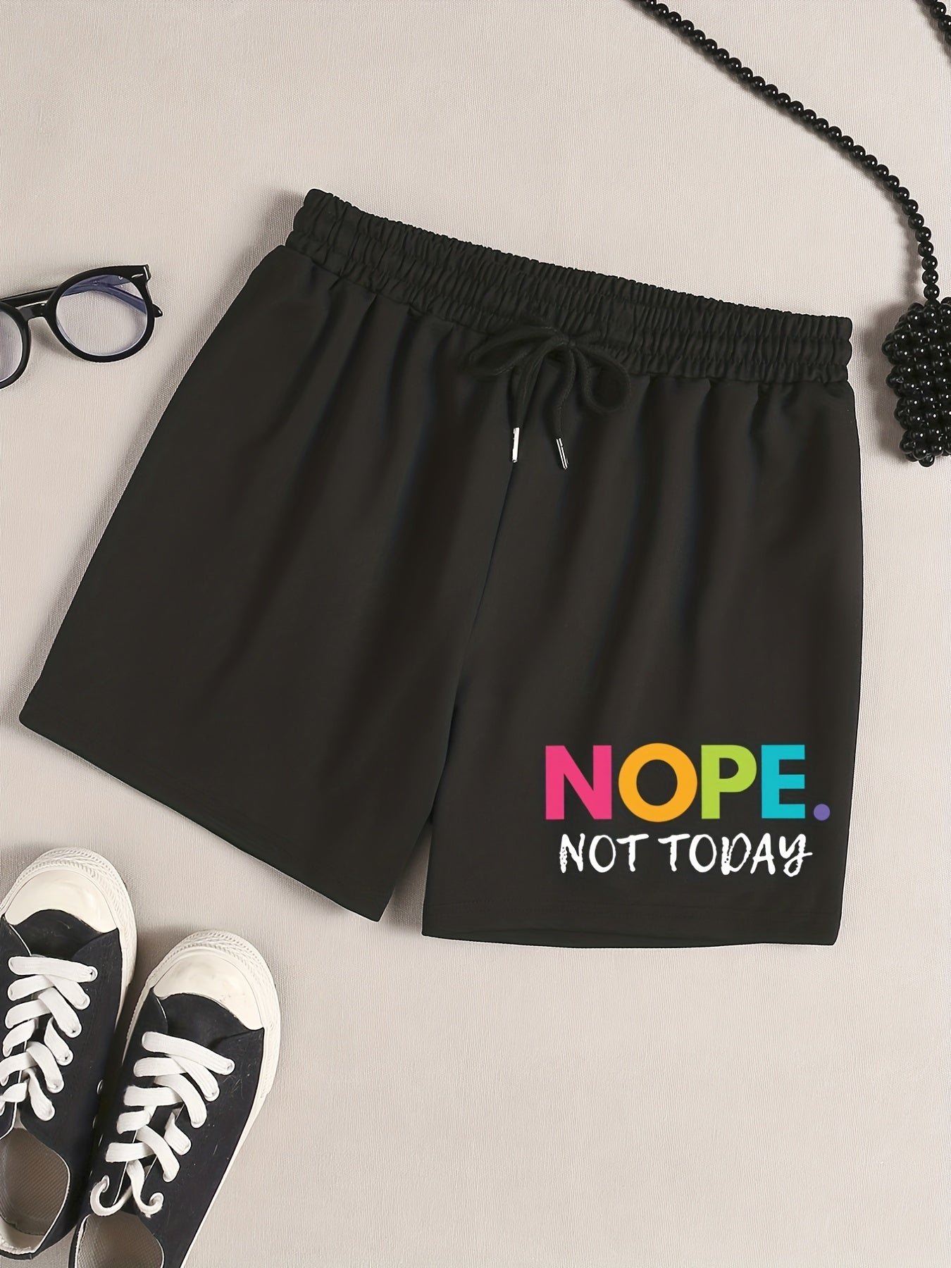 Slogan Print Sporty Pajama Shorts