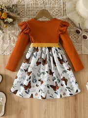 Girls' Butterfly Graphic Ribbed Long Sleeve Dress