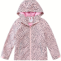 Girls Leopard Print Hooded Jacket Waterproof Windproof Fleece Lining