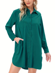Button Shirt Dress Long Sleeve Casual Dress Spring Summer