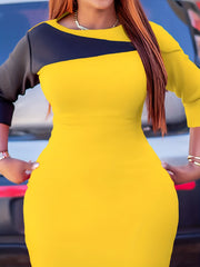 Colorblock Long Sleeve Bodycon Dress