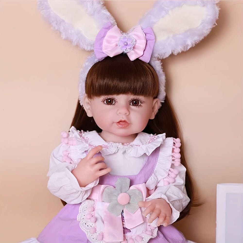 22 Inch Reborn Baby Girl Doll Soft Silicone Vinyl Girl Doll With Long Hair