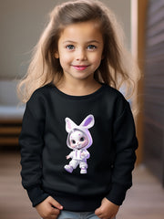 Girls Rabbit Pattern Crew Neck Long Sleeve Sweatshirt