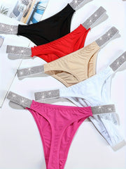 5pcs Colorblock Low Waist Thongs Stretchy Intimates Panties