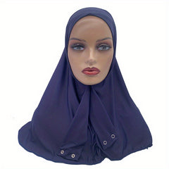 Elastic Hijab With Button Solid Turban Under Scarf Cap