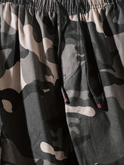 Men's Camo Cargo Shorts Elastic Waist Drawstring Summer Outdoor
