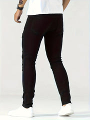 Men's Embroidery Slim Fit Ripped Jeans