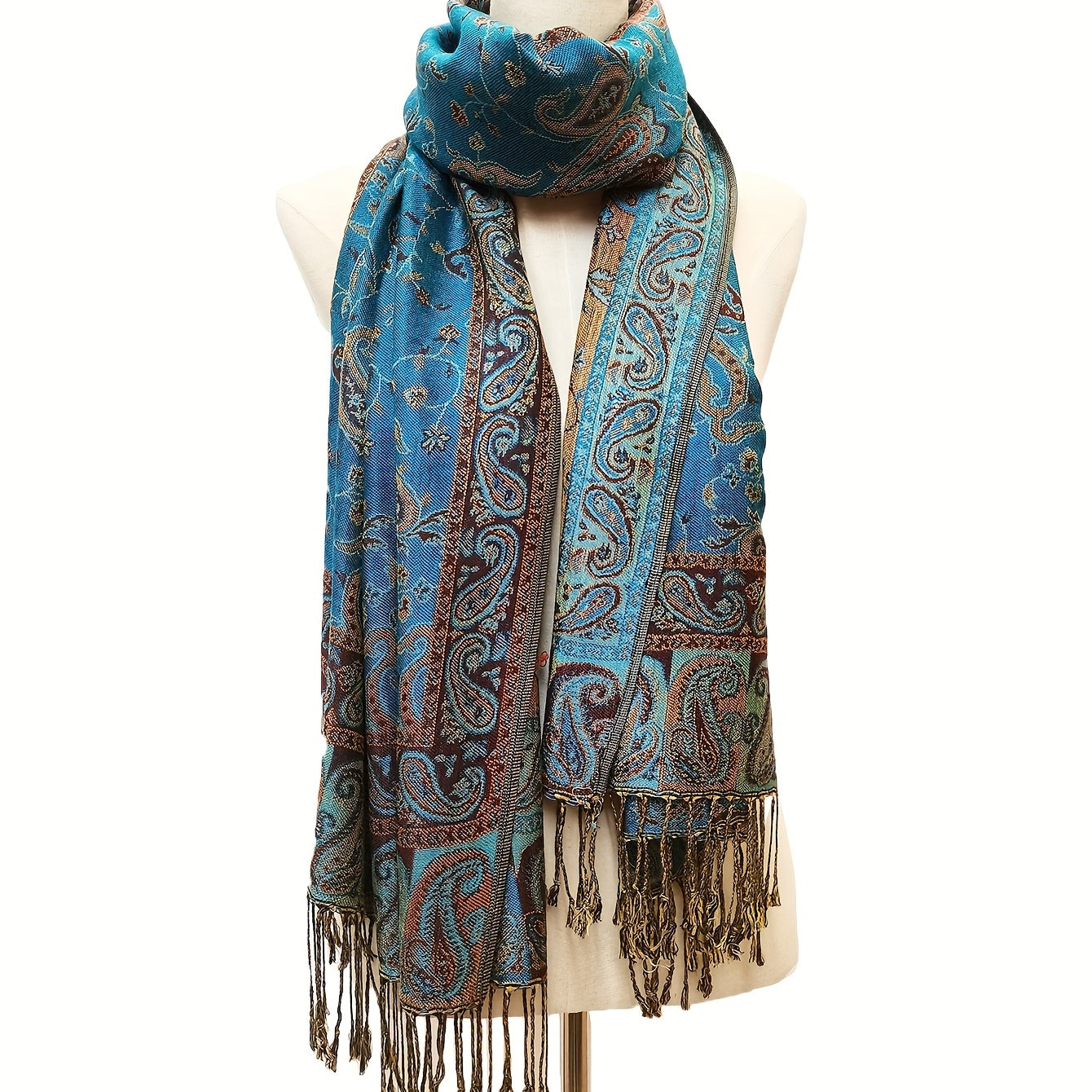 Large Blanket Shawl Jacquard Paisley Prints Tassel Long Scarf Women Warm Wrap