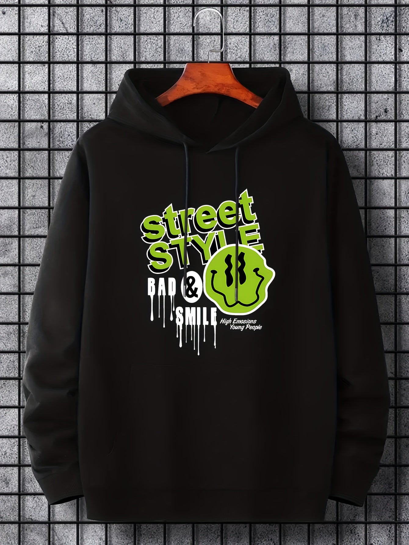 Men's Street Style Print Hoodie Drawstring Hooded Sweatshirt