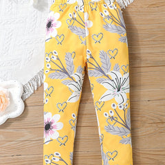 Kid Girls Flower Pattern Leggings Tight Breathable Stretch Leggings