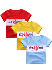 Summer Boys Stitching Letter Print T-shirts 3pcs