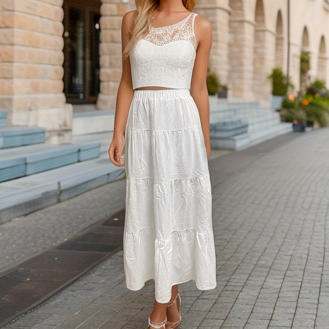 High Waist Splicing Tiered Skirt Casual A line Skirt For Spring & Summer