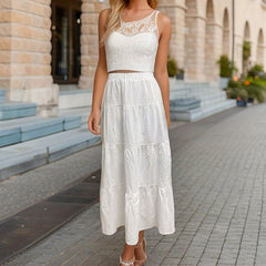 High Waist Splicing Tiered Skirt Casual A line Skirt For Spring & Summer