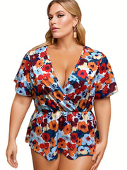 Plus Floral Print Ruffle Sleeve Blouse