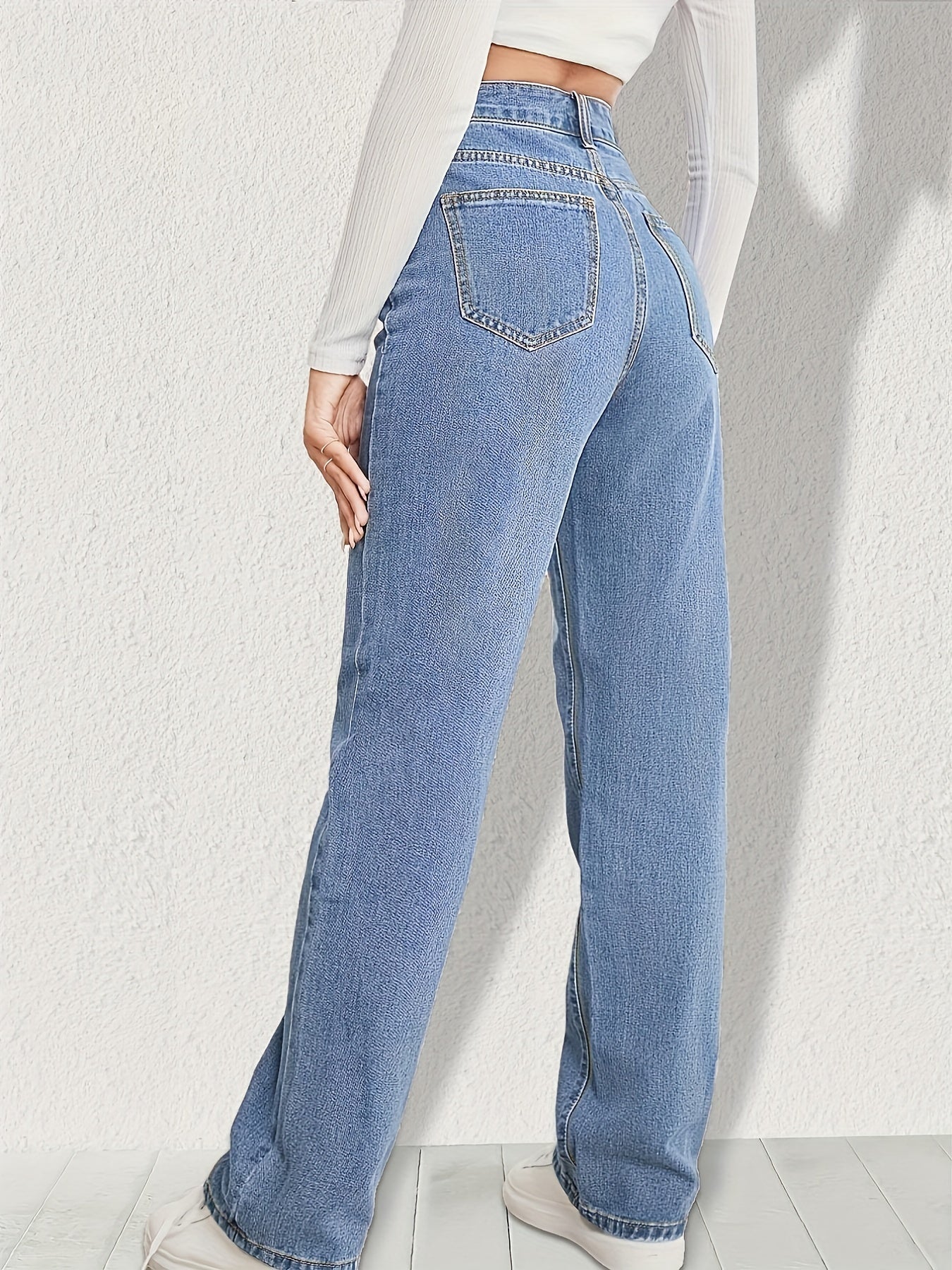 High Waist Distressed Straight Jeans