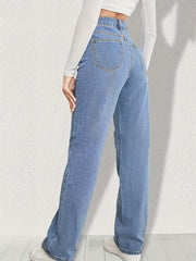 High Waist Distressed Straight Jeans