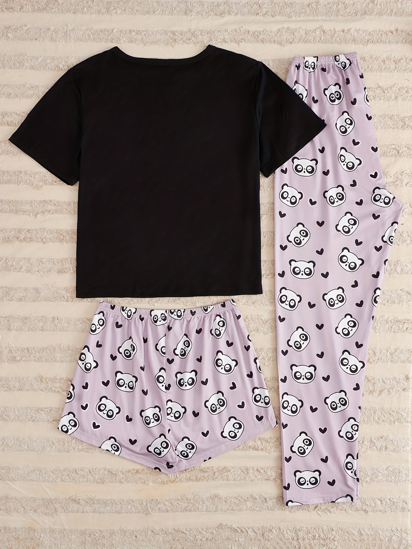 Cartoon Panda Print Pajama Set Short Sleeve Crew Neck Top & Shorts