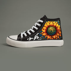 Flower Print Chunky Canvas Sneakers High Top Skate Shoes
