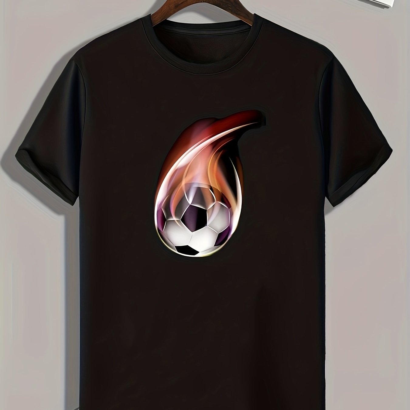 Soccer Pattern Print Men's Sports T-shirt, Outdoor Summer Wear, Fitness Gift