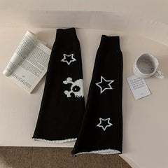 Heart & Skull Pattern Knit Leg Warmers Colorblock Knee High Socks