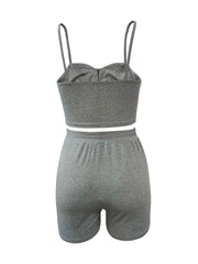 Crop Cami Top & Drawstring Waist Shorts 2pcs Set Women's Outfit