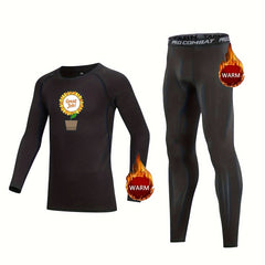Kids Compression Fleece Set Sunflower Pattern Crew Neck Pullover & Pants