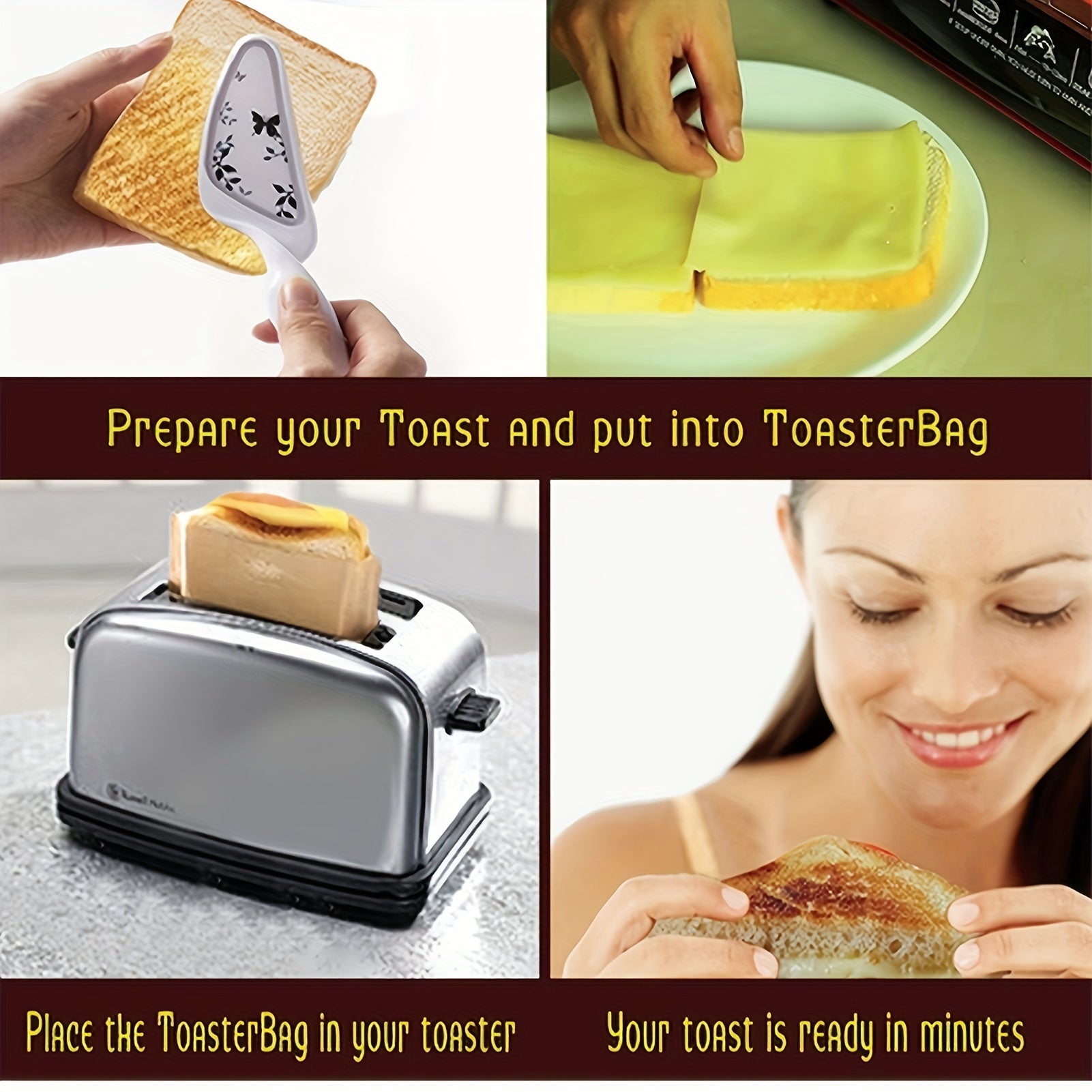 5/10 Pack Non-Stick Reusable Toast Bags Heat Resistant Easy to Clean