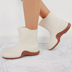 Women's Waterproof Ribbed Rain Boots Non Slip Mid Calf