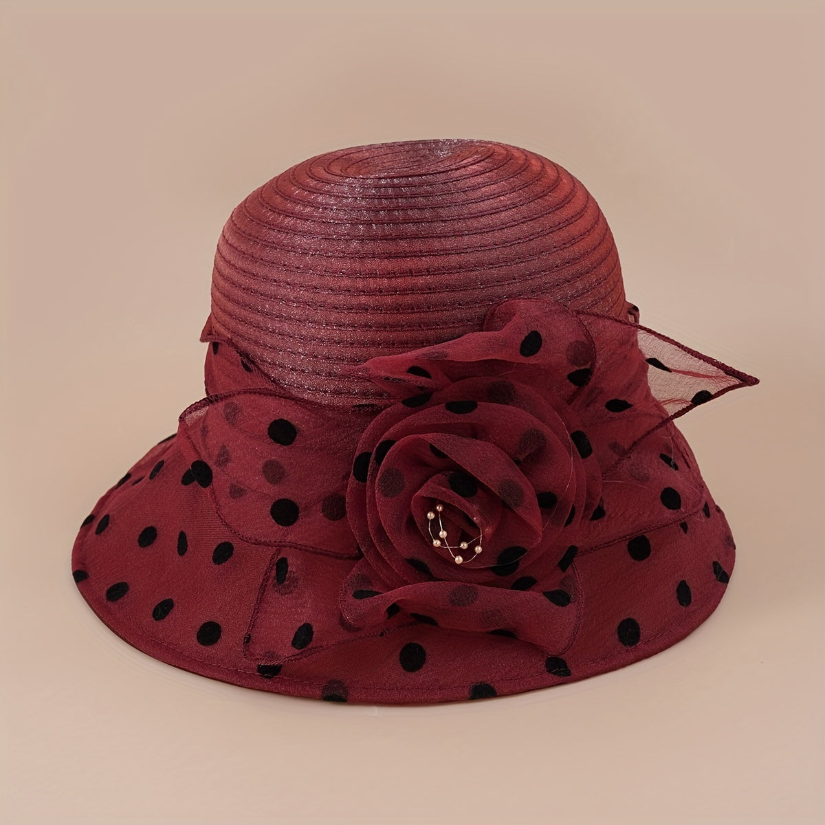 Polka Dot Organza Derby Hat French Mesh Flower Sun Hat Solid Church Hat