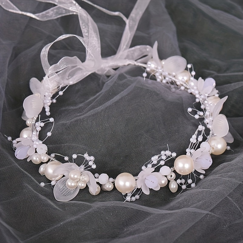 Faux Pearl Flower Headband Bridal Headdress Wedding Crown Wreath