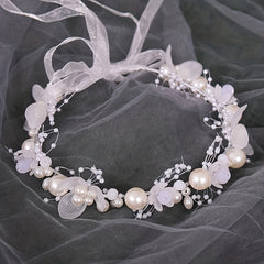Faux Pearl Flower Headband Bridal Headdress Wedding Crown Wreath