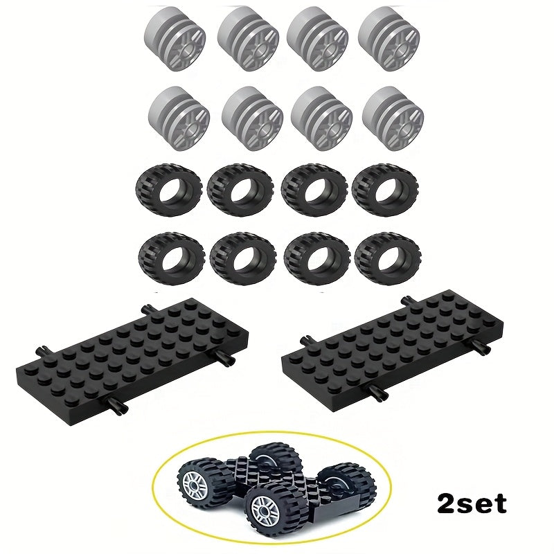 Small Grain Building Block Wheels Axle Tire 4-Piece Set