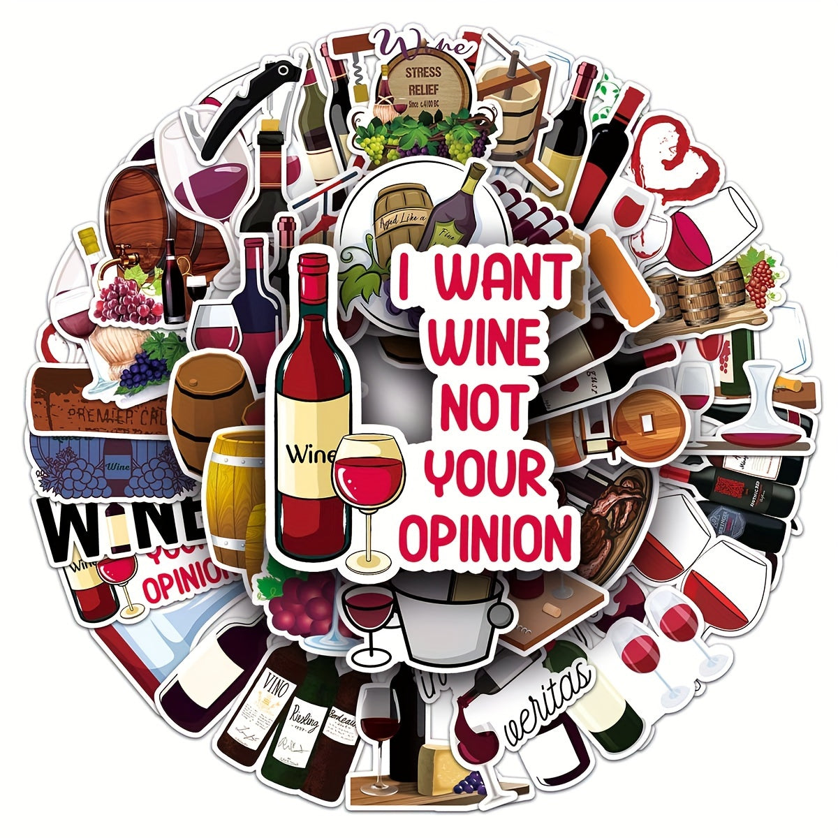 50pcs Red Wine Cartoon Stickers for DIY Journal, Luggage, Car Decor