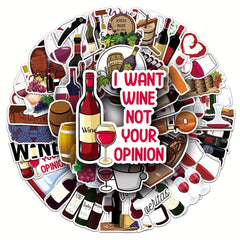 50pcs Red Wine Cartoon Stickers for DIY Journal, Luggage, Car Decor