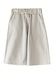 Dual Pocket Elastic Shorts High Waist Drawstring Shorts Women's Clothing