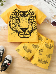 Boys Leopard Casual Outfit T shirt & Shorts Set Summer Kids Clothes