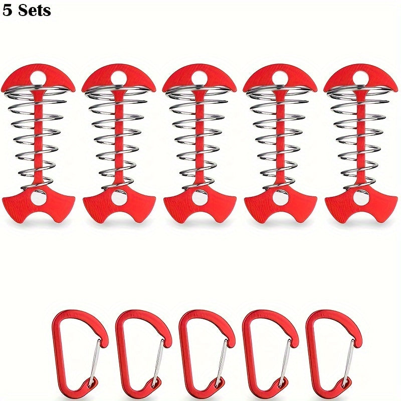 5pcs Tent Ground Anchor Pegs and Carabiners Set