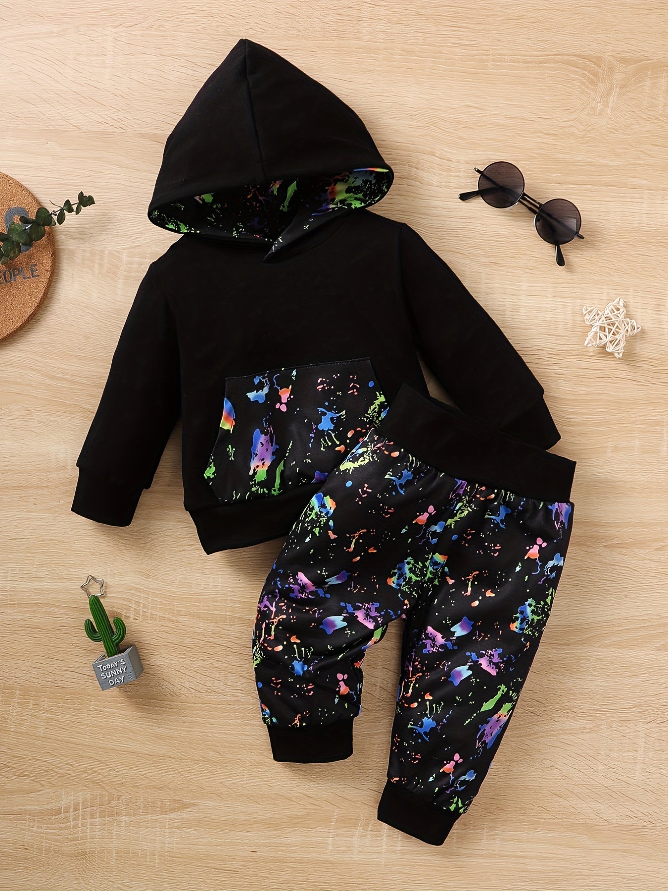 2pcs Baby Girls Hoodie Sweatshirt & Floral Pants Set Kids Clothes
