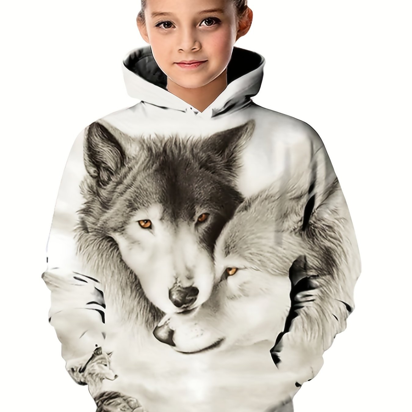 3D Winter Wolves Kid's Hoodie Pullover Top for Spring Fall