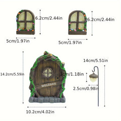 4pcs Fairy Welcome Door and Window Lamps Set Resin Fairy and Gnome House