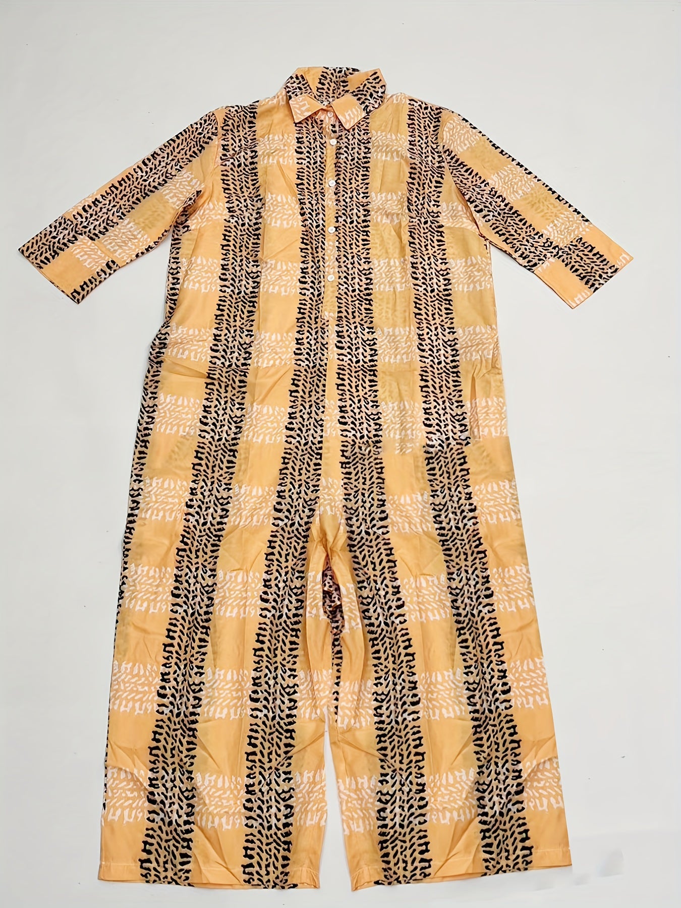 Grid Print Polo Neck Baggy Romper