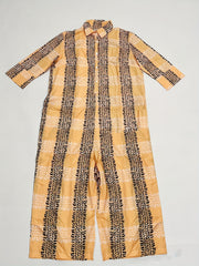 Grid Print Polo Neck Baggy Romper
