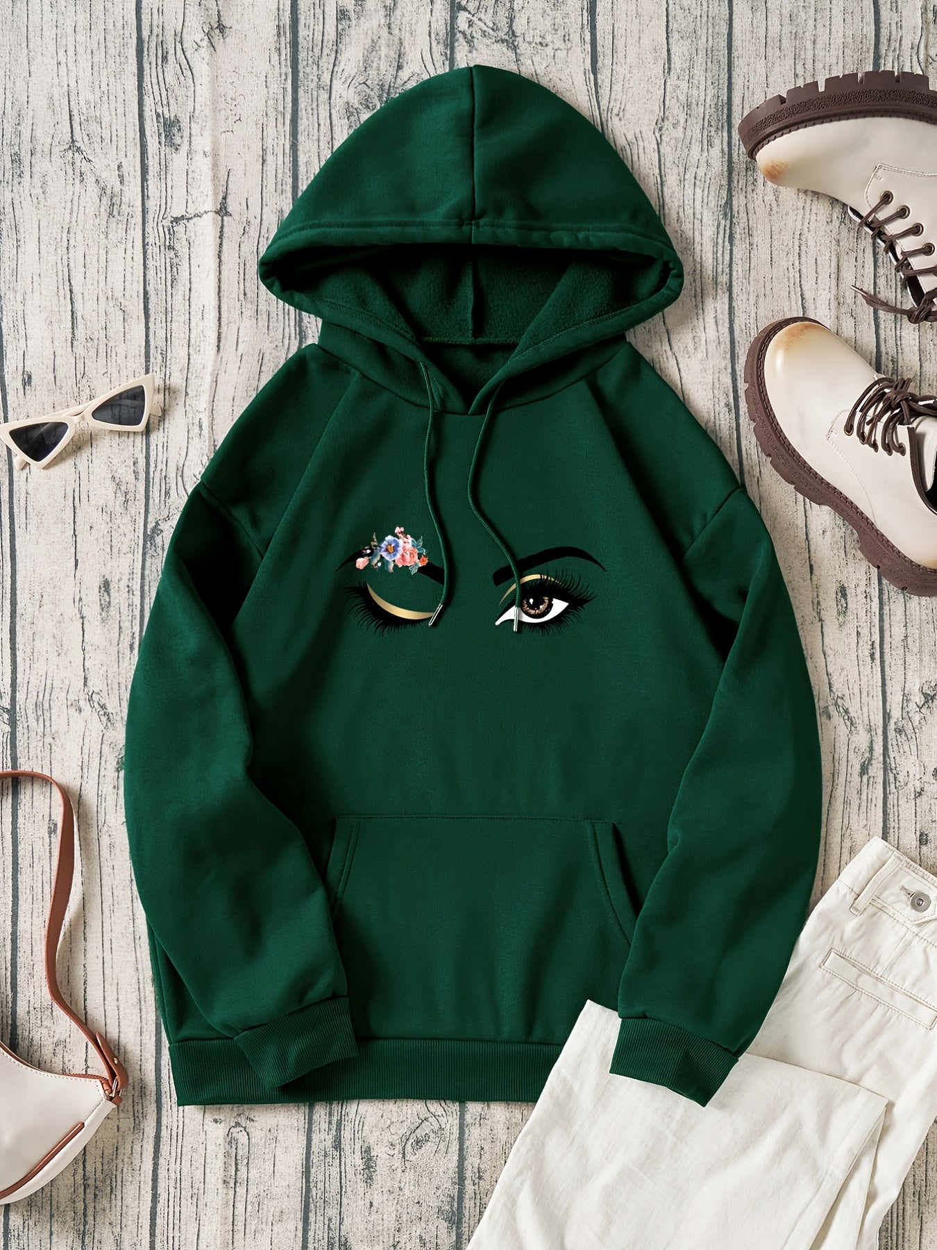 Hooded Drawstring Sweatshirt Solid Pullover with Pockets