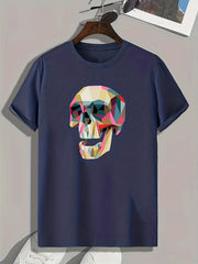 Skull Pattern Print Men's Sports T-shirt for Fitness Activities